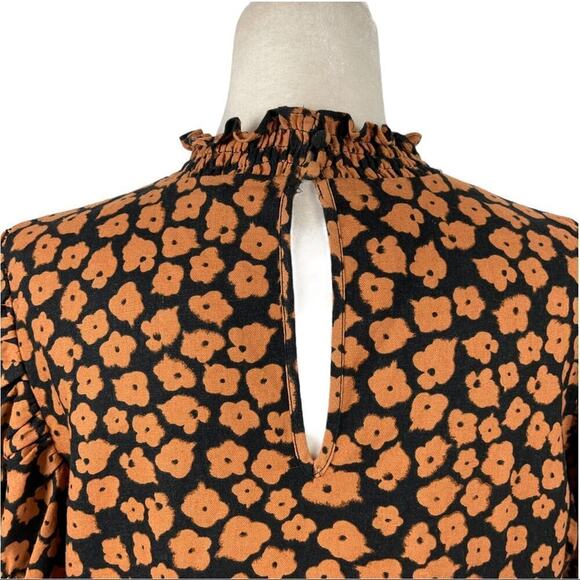 Who What Wear Stamped Floral Shift Dress Black Linen Blend Medium Puff Shoulders - Picture 13 of 16